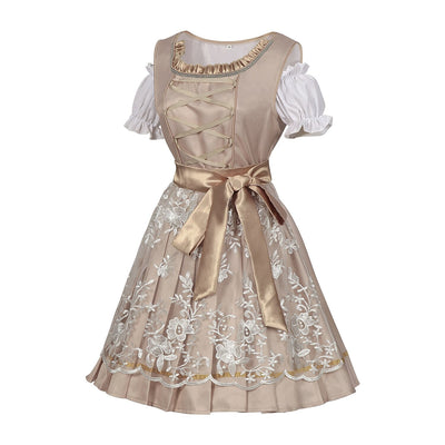 Oktoberfest Champagne Gold Dirndl Dress with Apron and Blouse
