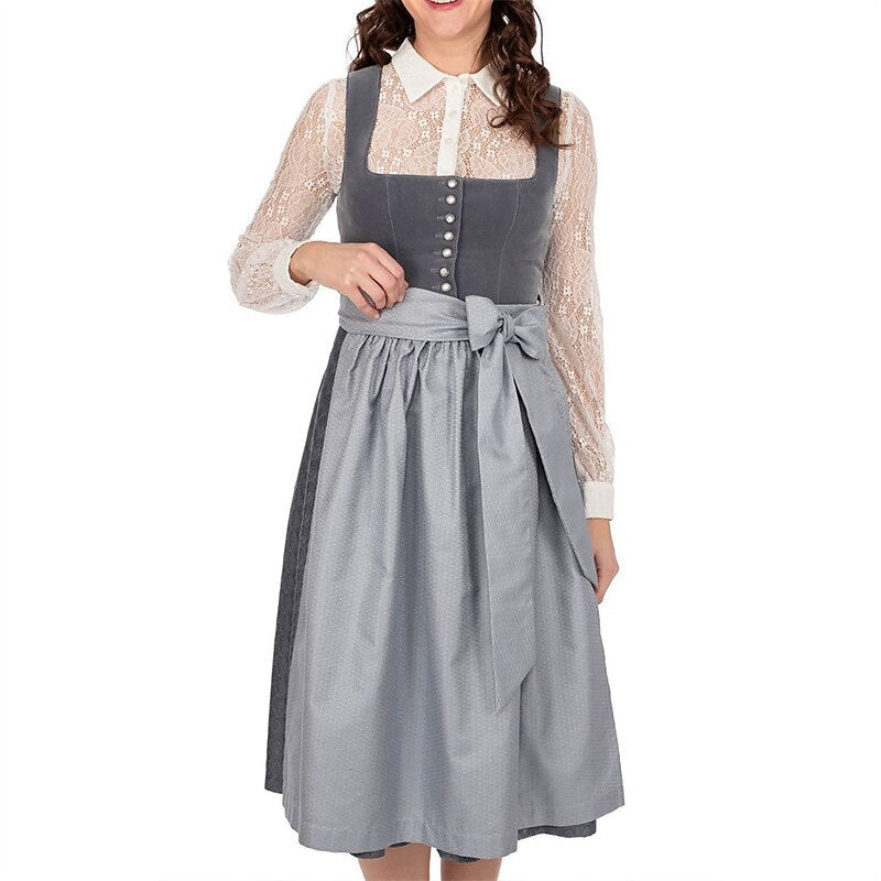 Oktoberfest Women's Grey Dirndl Dress with Apron