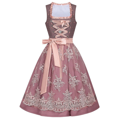 Oktoberfest Embroidery Dirndl Costume with Lace Apron
