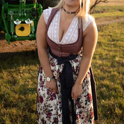 Oktoberfest Women's Pink Dirndl Dress with Polka Dot Apron