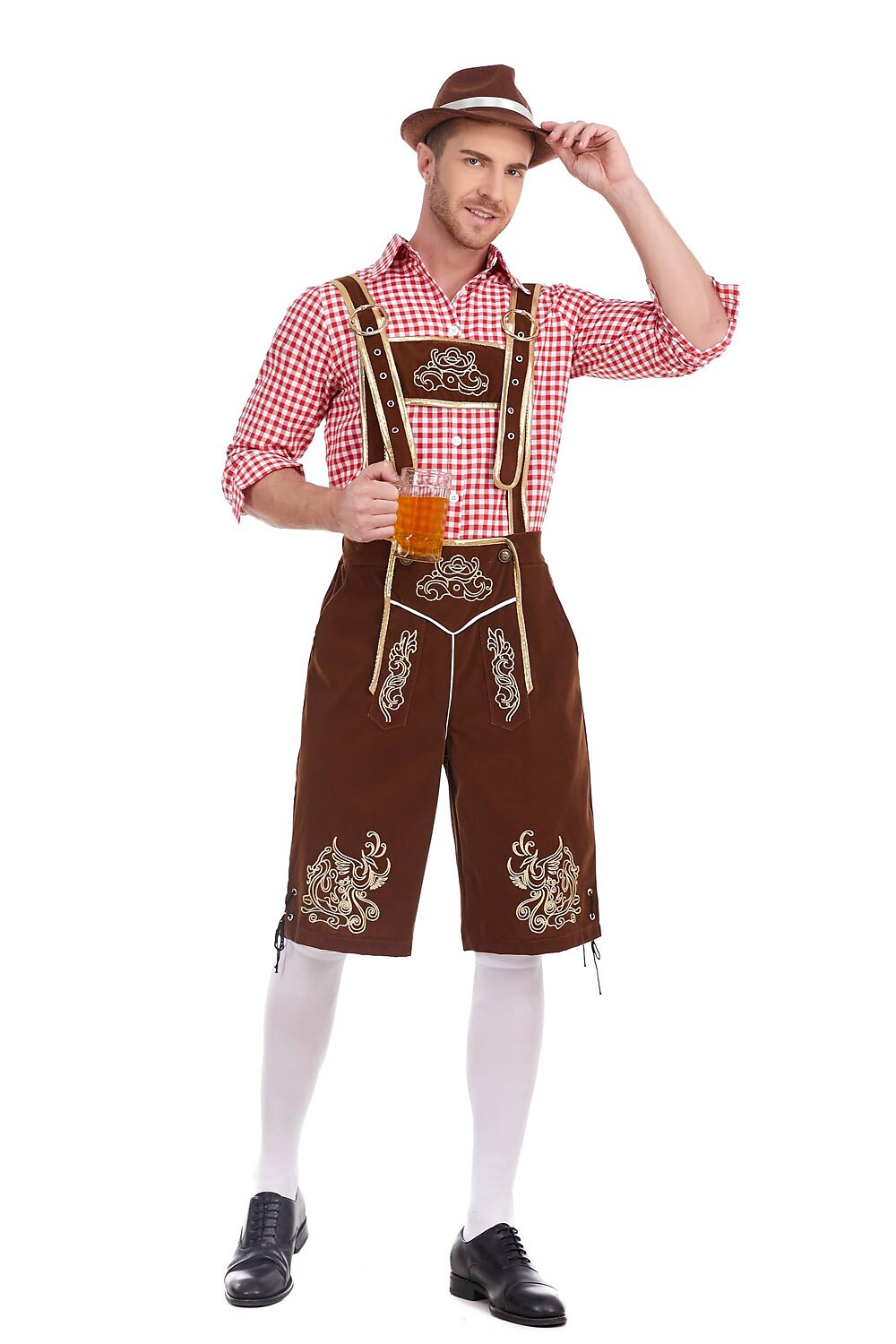 Oktoberfest Men’s Costume Set with Embroidered Lederhosen and Shirt