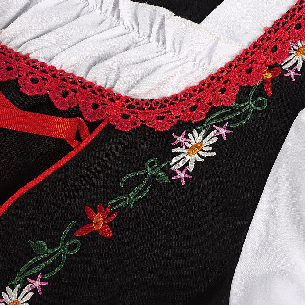 Oktoberfest Red Black Embroidered Dirndl Dress with Apron