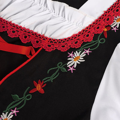 Oktoberfest Red Black Embroidered Dirndl Dress with Apron
