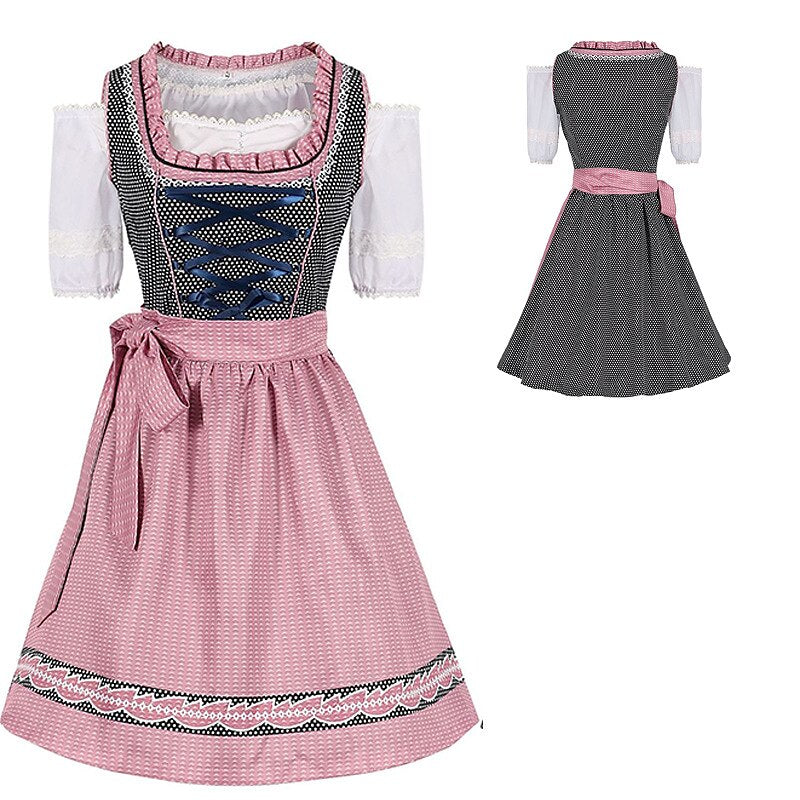 Oktoberfest Polka Dot Dirndl Dress with Pink Apron