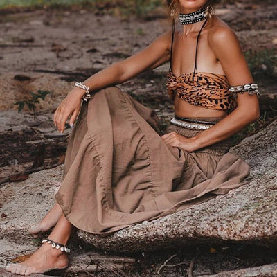 Retro Style Cotton Basic Wrap Skirt with Two Way Wear Design