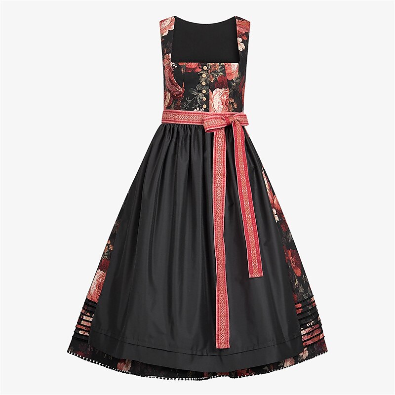 Oktoberfest Women's Black Floral Dirndl Dress with Apron