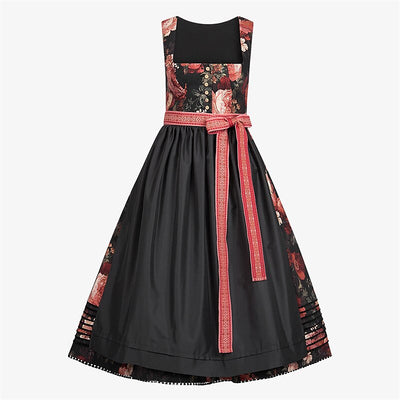 Oktoberfest Women's Black Floral Dirndl Dress with Apron