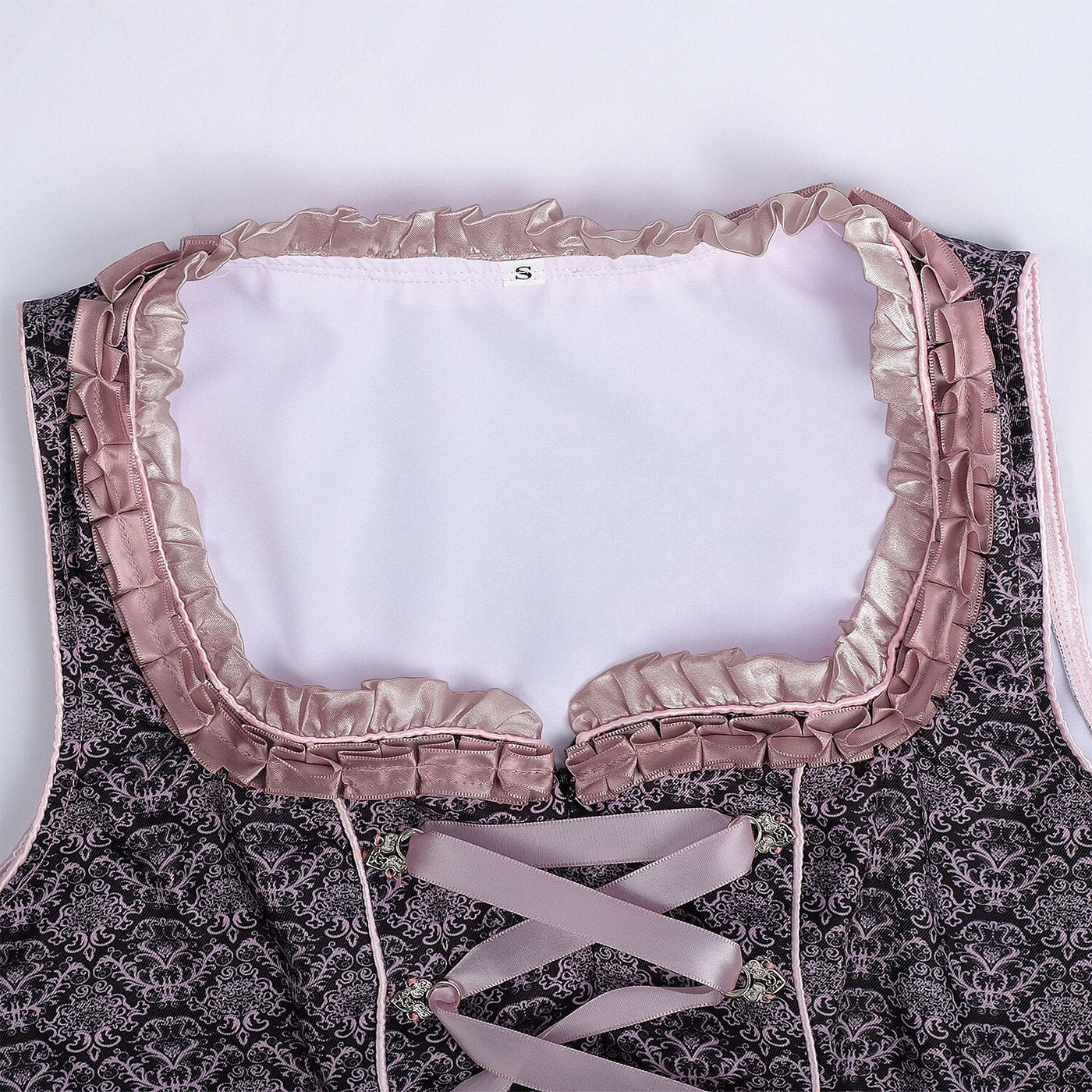 Oktoberfest Pink Embroidered Dirndl Dress with Lace Apron and Blouse