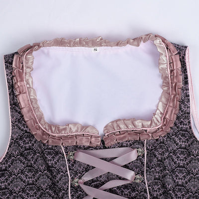 Oktoberfest Pink Embroidered Dirndl Dress with Lace Apron and Blouse