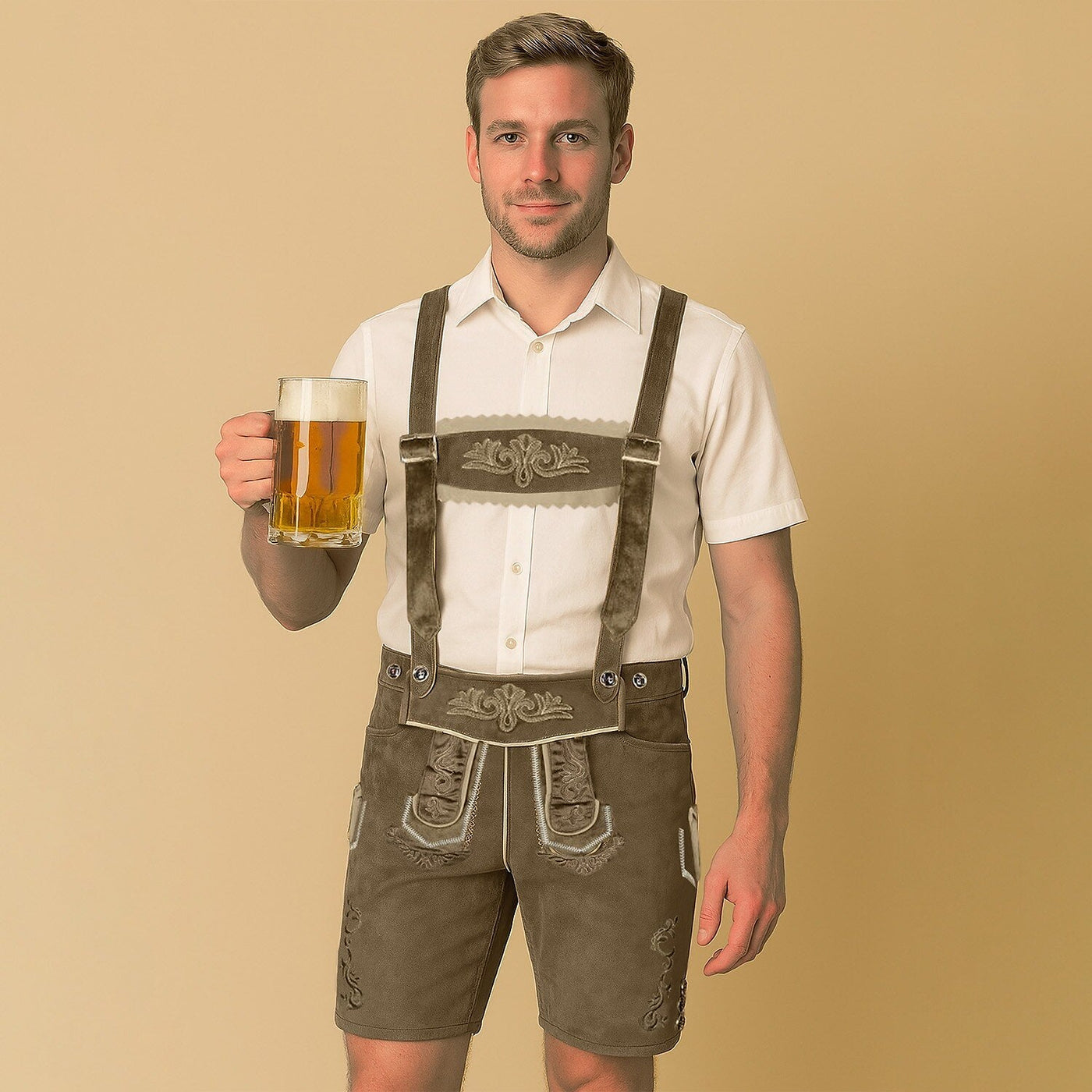 Men's Traditional Bavarian Lederhosen Brown Short