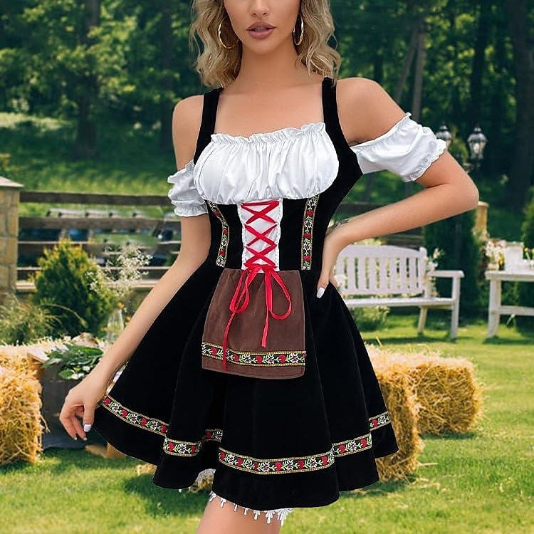 Oktoberfest Beer Costume Dress Dirndl Apron Set