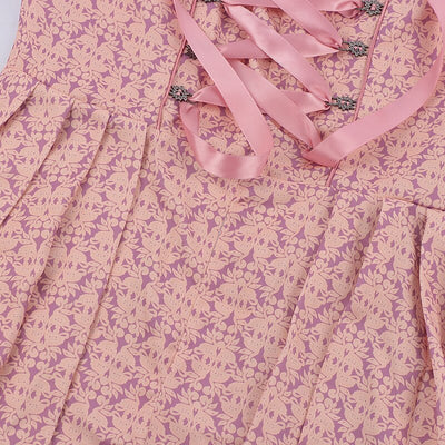 Oktoberfest Pink Dirndl Dress with Embroidered Apron and Blouse