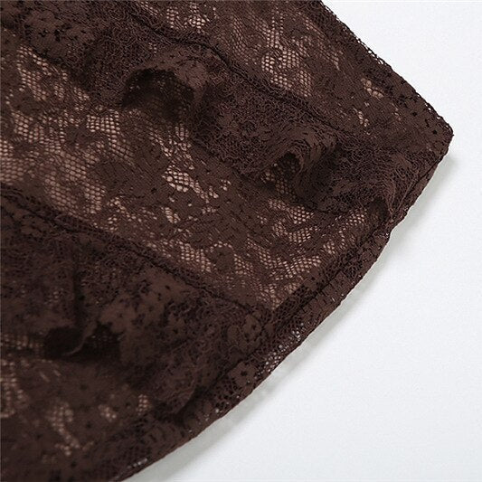 Gothic Style Asymmetrical Ruffled Lace Maxi Skirt