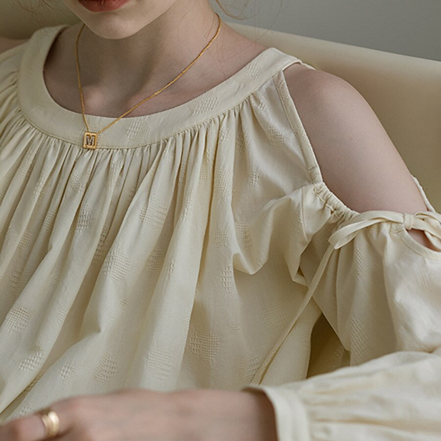 Classic Flowy Pleated Cold Shoulder Blouse