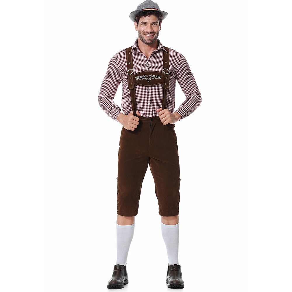 Men's Bavarian Oktoberfest Costume Set with Shirt, Suspenders and Alpine Hat