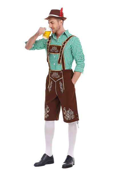 Oktoberfest Men’s Costume Set with Embroidered Lederhosen and Shirt