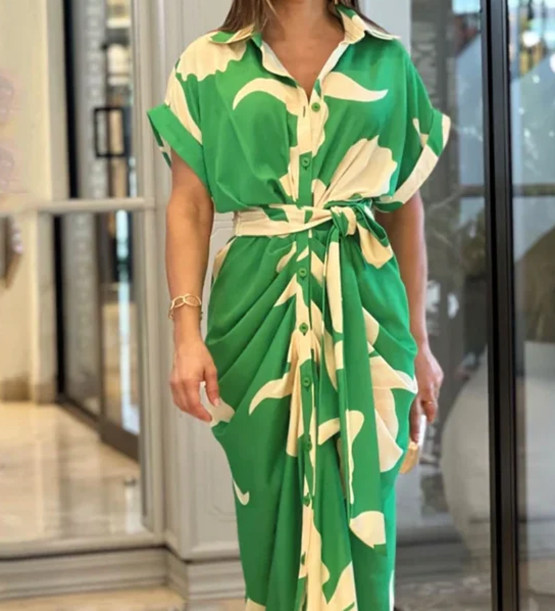 Rilena Kleid | Elegantes Kleid mit bedruckten Knöpfen im Vintage-Stil für den Sommer