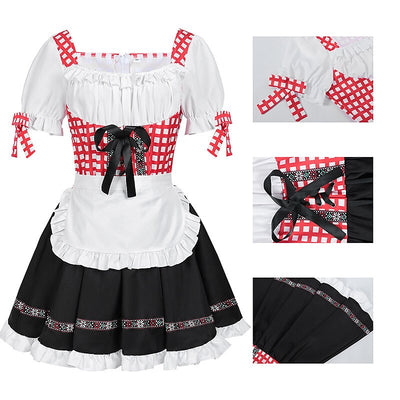 Oktoberfest Red Checkered Dirndl Dress with Apron and Blouse