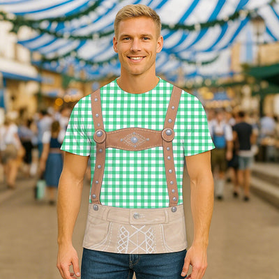 Men's Oktoberfest Blue Green Lederhosen Graphic T-shirt