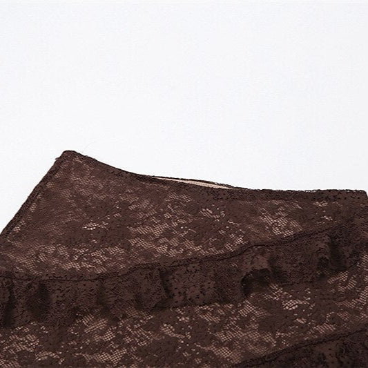 Gothic Style Asymmetrical Ruffled Lace Maxi Skirt