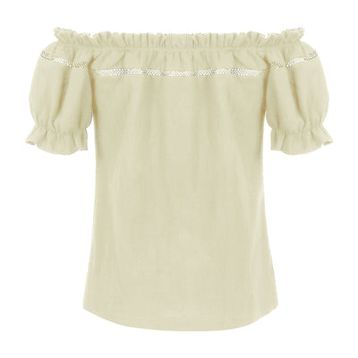 Renaissance Crew Neck Off Shoulder Lace-up Tops
