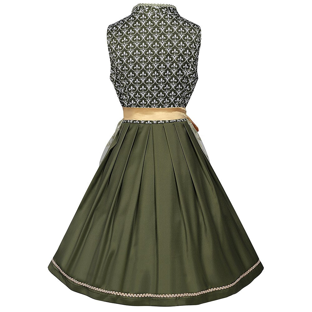 Oktoberfest Green Embroidered Dirndl Dress with Apron